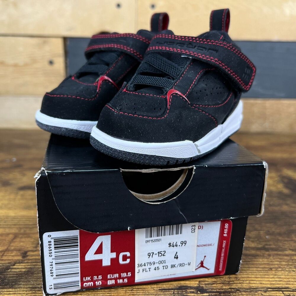 Nike Air Jordan Flight 45 Sneakers 364759 165 Toddler's Black Shoes Size 4C